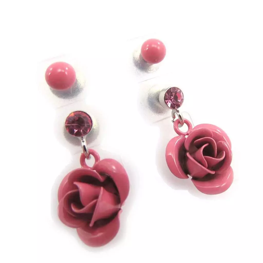 Les Trésors De Lily 2 Paires De Boucles 'Rosa Romantica' Rose [J8663]