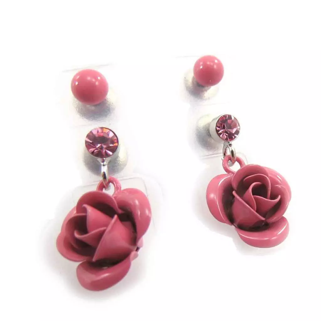 les trésors de lily 2 paires de boucles 'Rosa Romantica' rose [J8663]