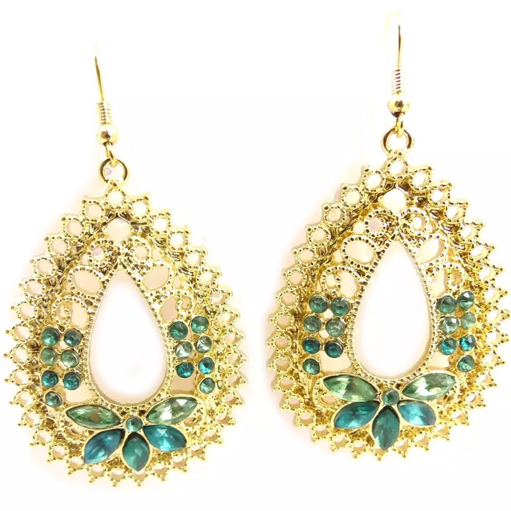 Les Trésors De Lily 2 Paires De Boucles 'Scarlett' Vert Doré [K7270]