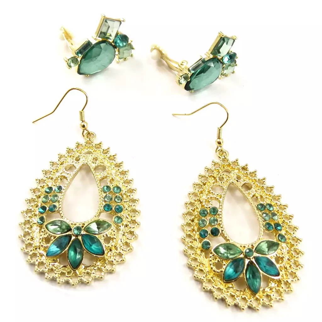 les trésors de lily 2 paires de boucles 'Scarlett' vert doré [K7270]