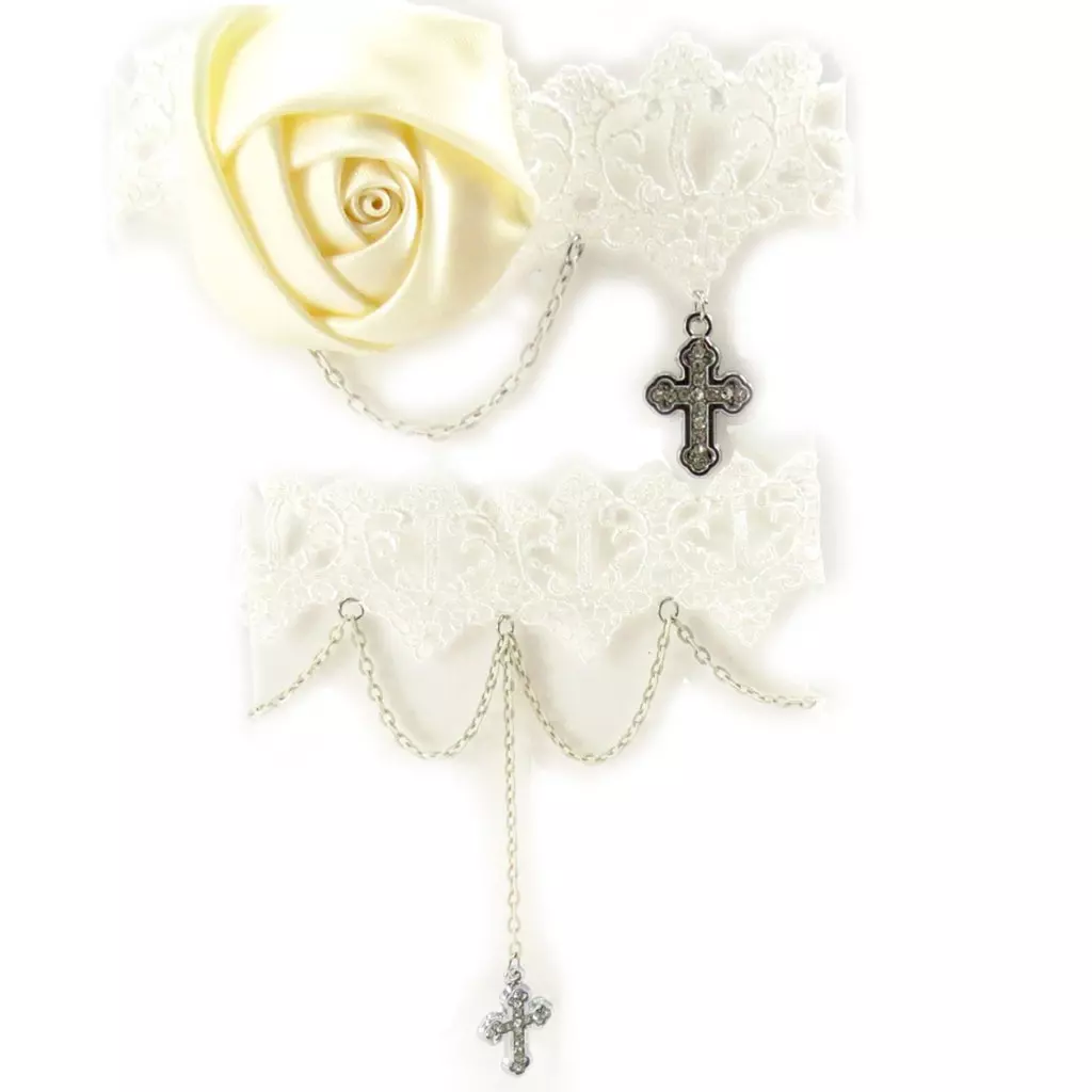 les trésors de lily 2 ras de cou créateur 'Courtisanes' ivoire (dentelle) [K6568]