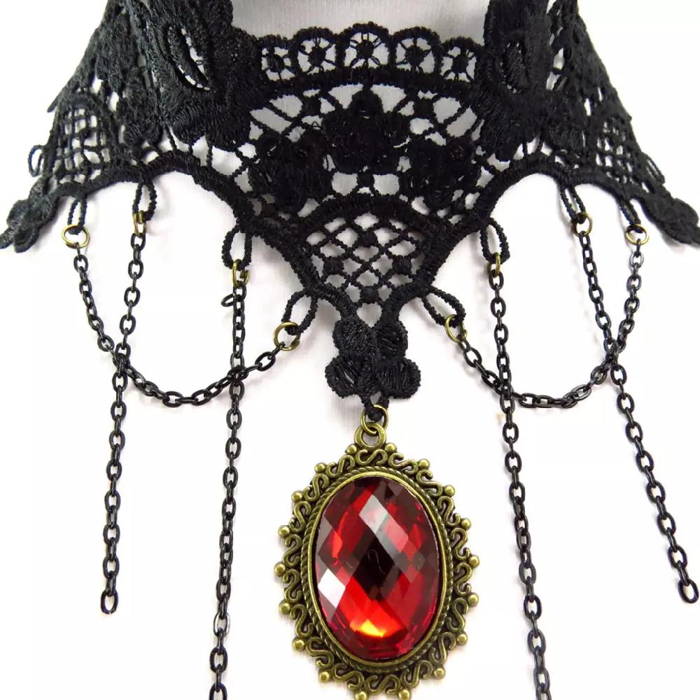 Les Trésors De Lily 2 Ras De Cou Créateur 'Courtisanes' Rouge Noir (dentelle) [K6576]