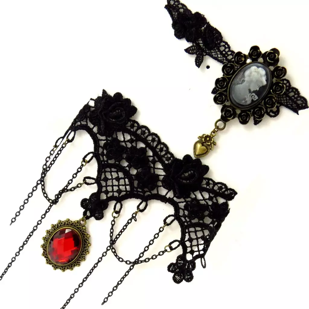 les trésors de lily 2 ras de cou créateur 'Courtisanes' rouge noir (dentelle) [K6576]