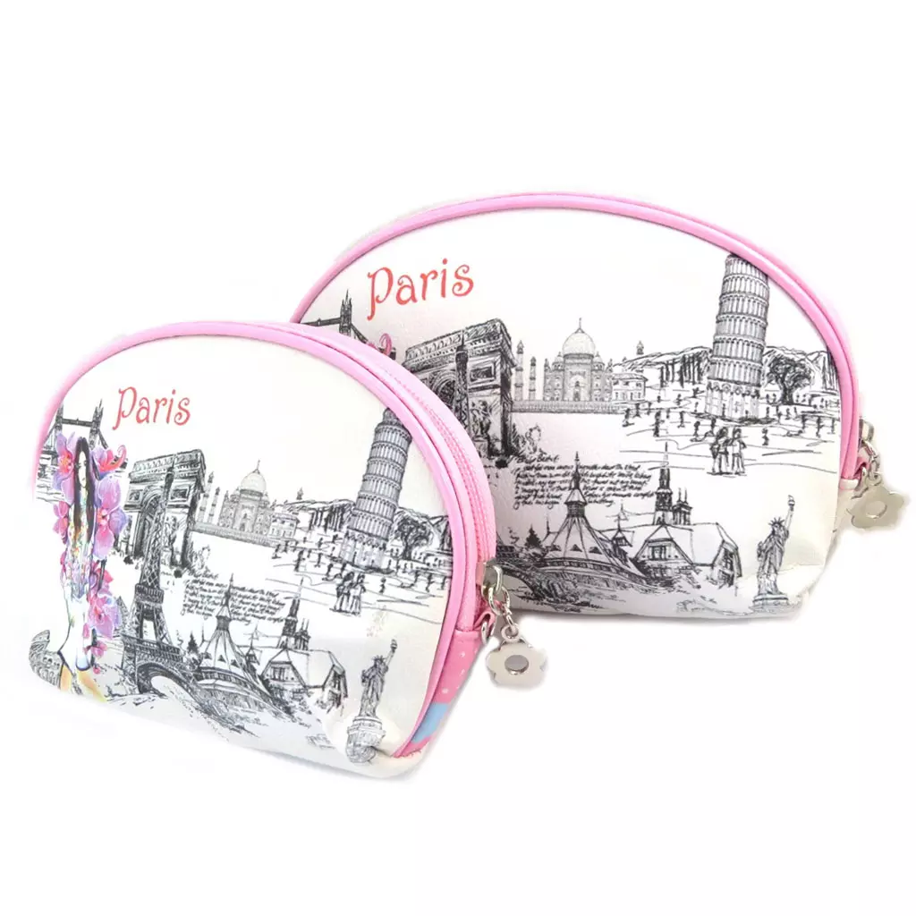 les trésors de lily 2 trousses à maquillage gigognes 'Paris' rose blanc [P3525]
