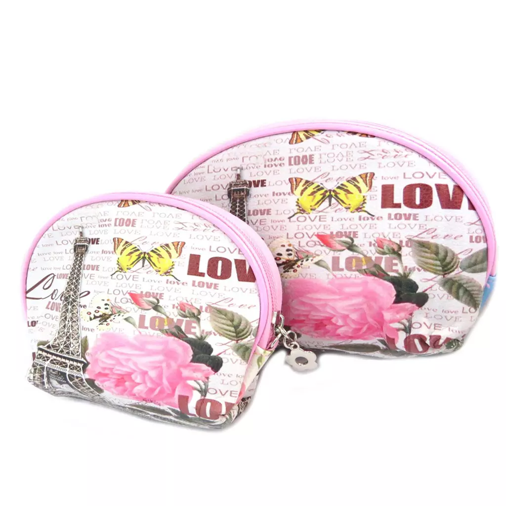 les trésors de lily 2 trousses à maquillage gigognes 'Paris Tour Eiffel' rose blanc [P3524]