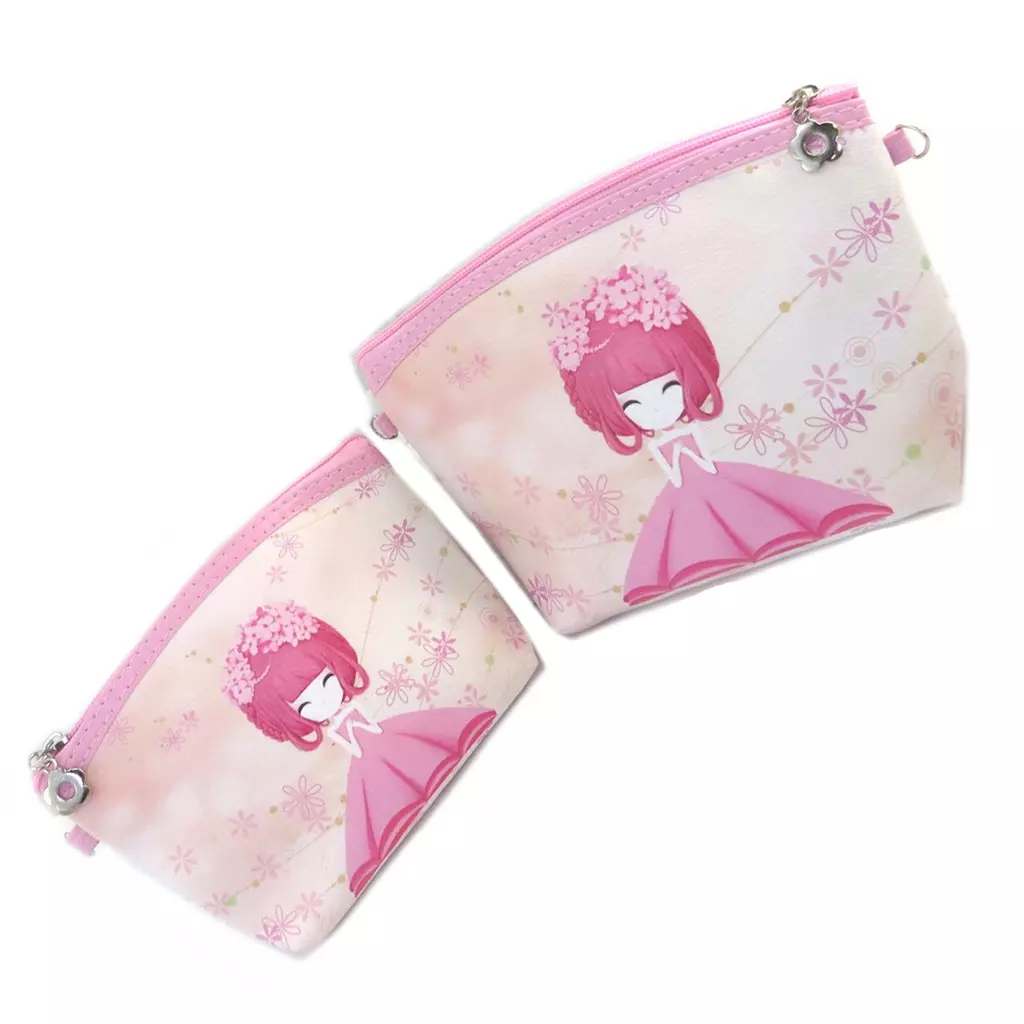 les trésors de lily 2 trousses à maquillage gigognes 'Vintage Mangas' rose [P3526]