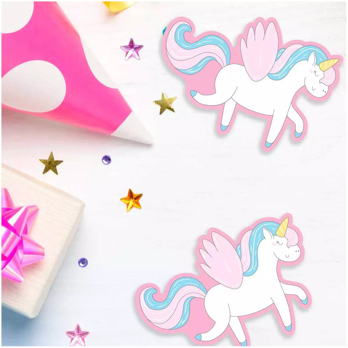 les trésors de lily 20 confettis géants 'Licorne My Unicorn' rose bleu 11x8 cm [Q5989]