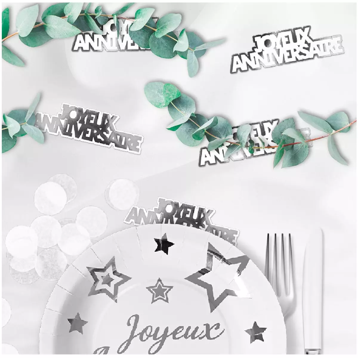 Les Trésors De Lily 20 Décors De Table 'Joyeux Anniversaire' Argenté 12 Cm (20 Pièces) [A2745]