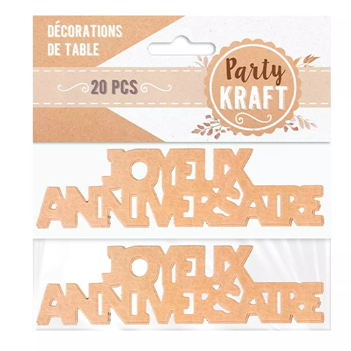 les trésors de lily 20 décors de table 'Joyeux Anniversaire' beige (kraft) 12 cm (20 pièces) [A2747]