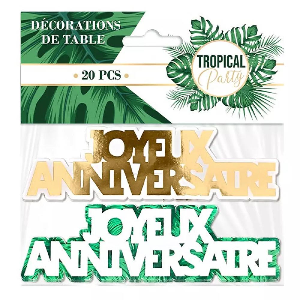 Les Trésors De Lily 20 Décors De Table 'Joyeux Anniversaire' Vert Doré (tropical) 12 Cm (20 Pièces) [A2744]