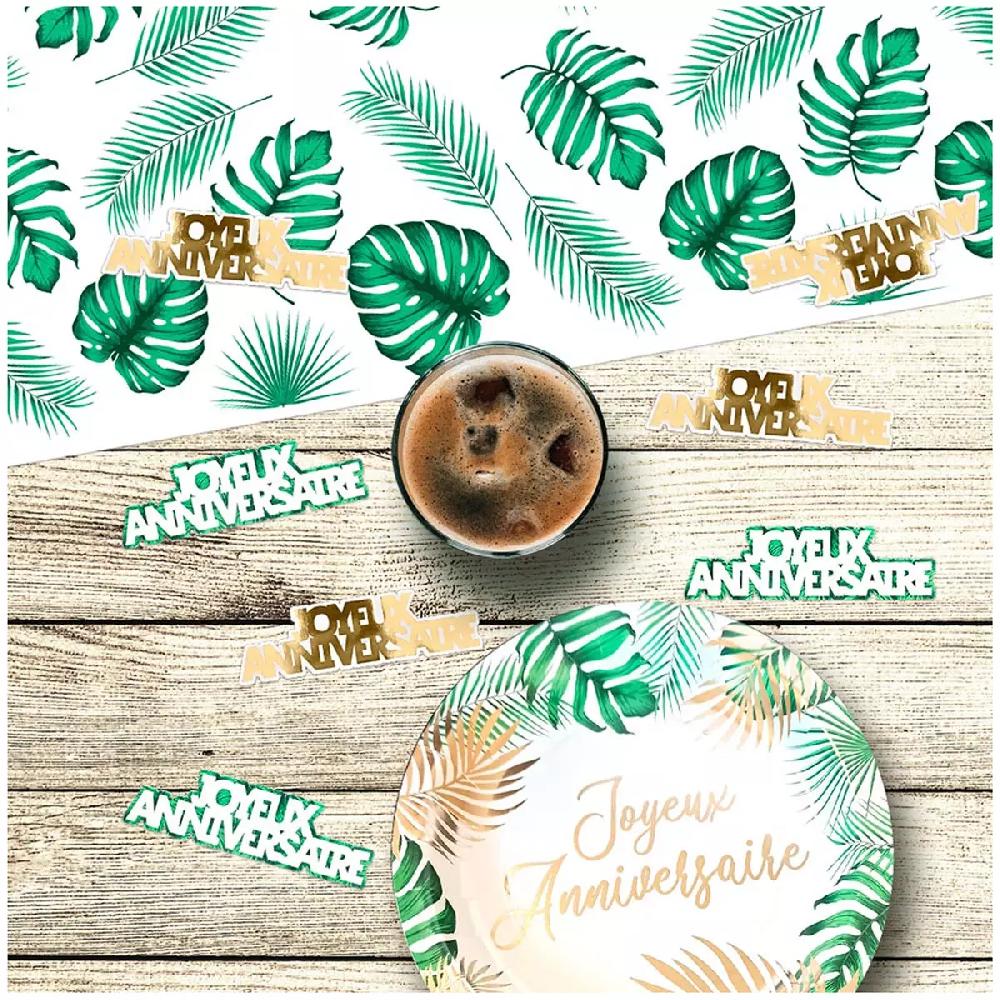 Les Trésors De Lily 20 Décors De Table 'Joyeux Anniversaire' Vert Doré (tropical) 12 Cm (20 Pièces) [A2744]