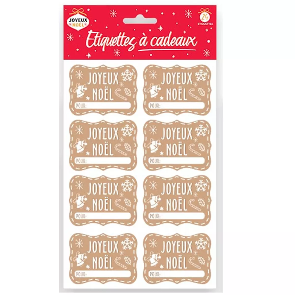 les trésors de lily 24 étiquettes adhésives personnalisables 'Joyeux Noël' kraft planche 19x13 cm [A3551]