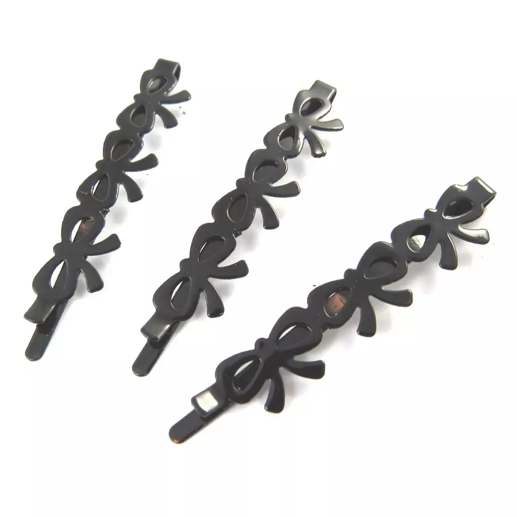 Les Trésors De Lily 3 Barrettes Créateur 'Noeud Romantique' Noir 6 Cm [N8239]