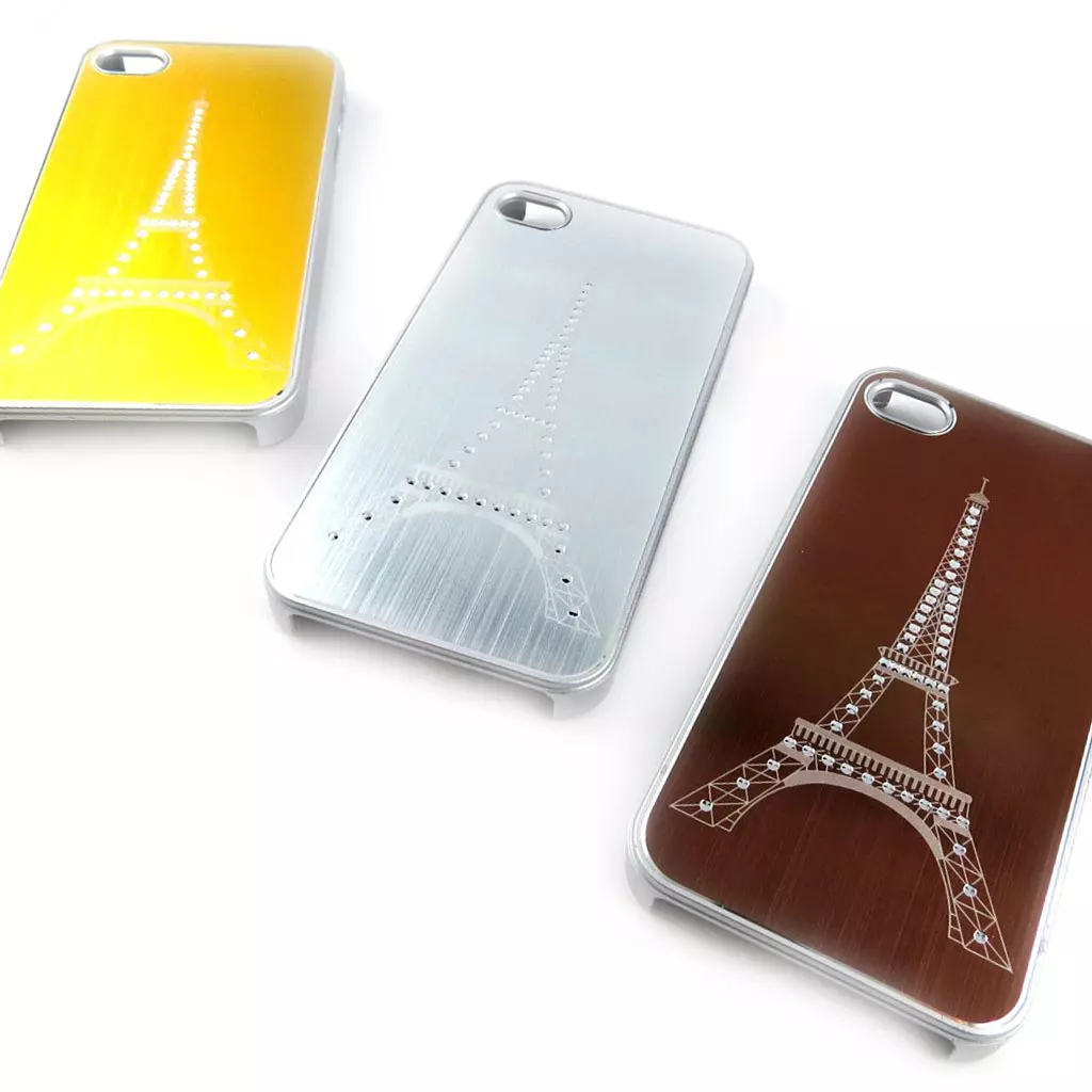 les trésors de lily 3 coques créateur 'Tour Eiffel' Iphone 4 4S (doré argenté marron) [K7492]