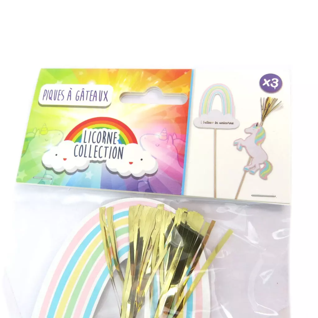 Les Trésors De Lily 3 Grands Piques Décoratifs 'Licorne My Unicorn' Blanc Multicolore 28 Cm [P5430]