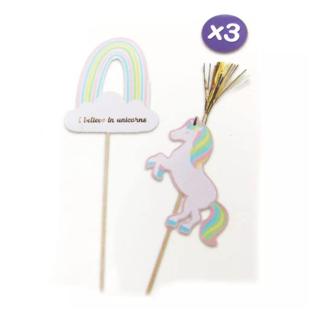 Les Trésors De Lily 3 Grands Piques Décoratifs 'Licorne My Unicorn' Blanc Multicolore 28 Cm [P5430]