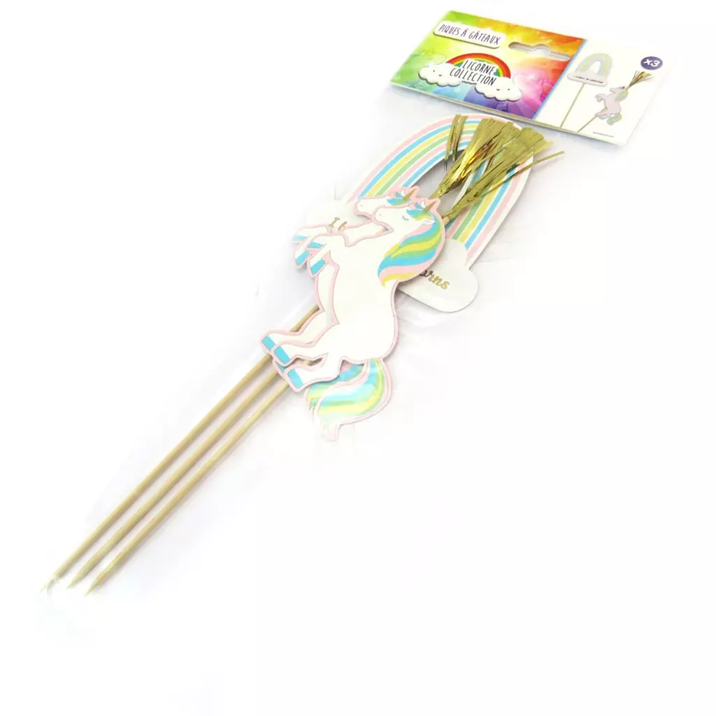 Les Trésors De Lily 3 Grands Piques Décoratifs 'Licorne My Unicorn' Blanc Multicolore 28 Cm [P5430]