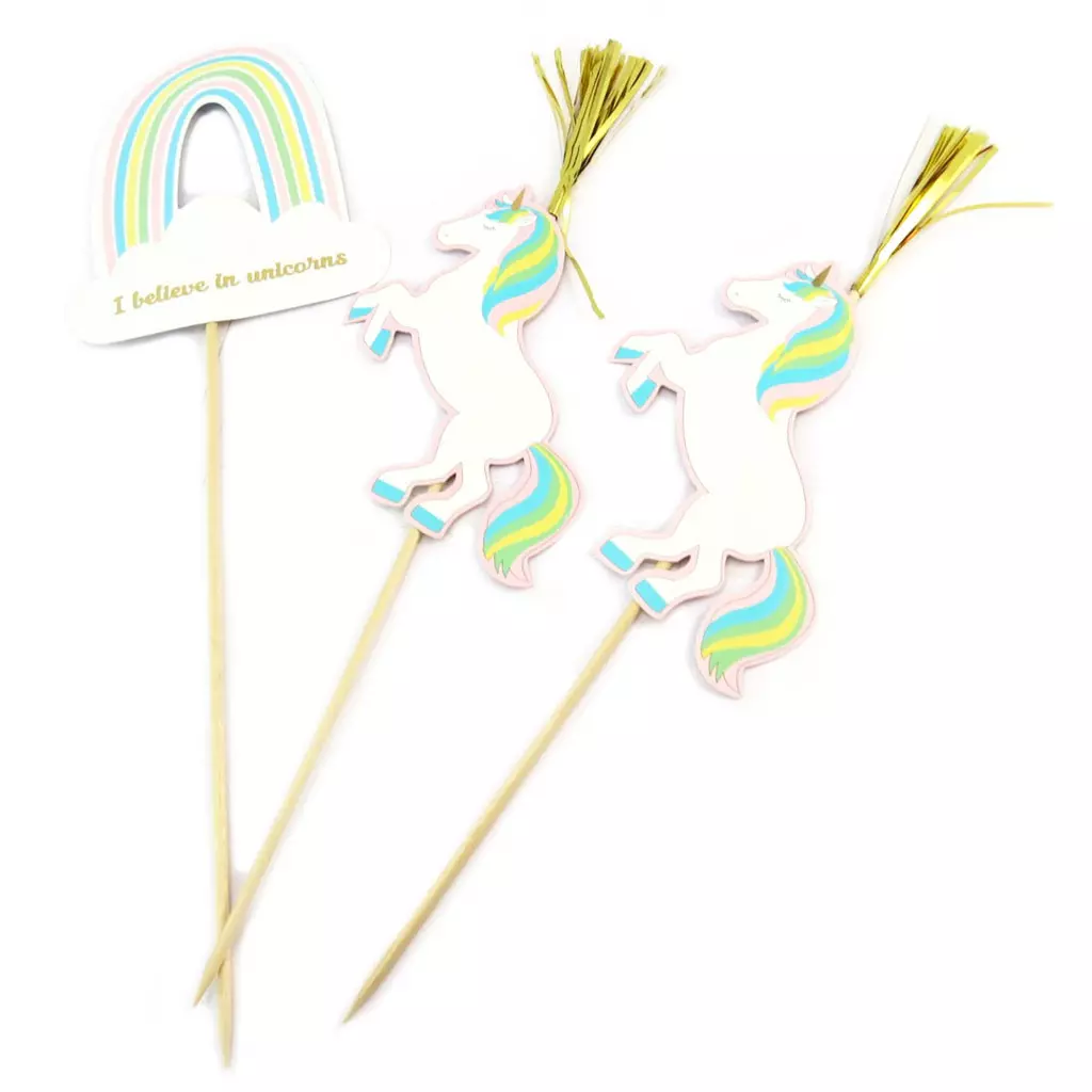 les trésors de lily 3 grands piques décoratifs 'Licorne My Unicorn' blanc multicolore 28 cm [P5430]