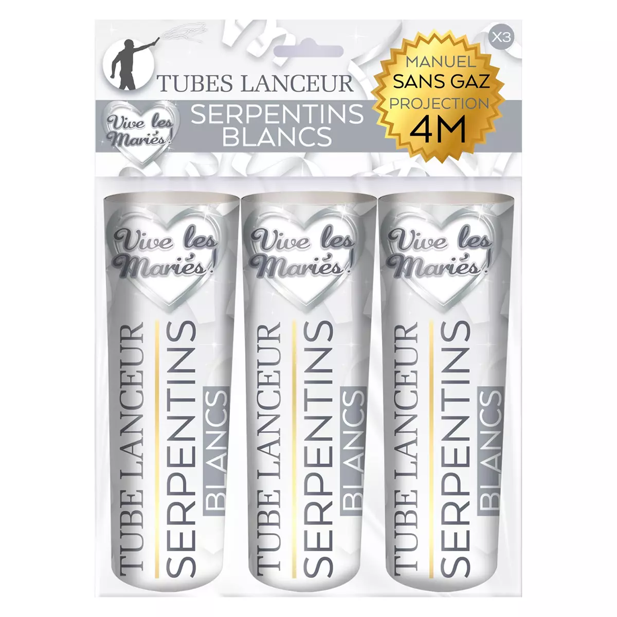 Les Trésors De Lily 3 Lanceurs Serpentins 'Mariage' Vive Les Mariés 15x5 Cm [A3662]