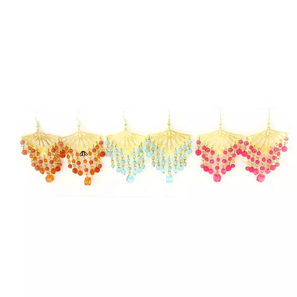 Les Trésors De Lily 3 Paires De Boucles 'Altaï' Orange Turquoise Rose [K6513]