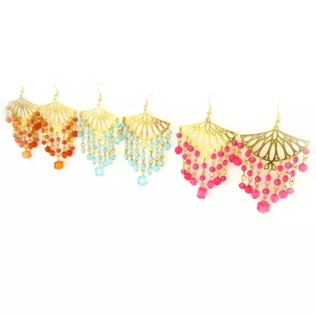 les trésors de lily 3 paires de boucles 'Altaï' orange turquoise rose [K6513]