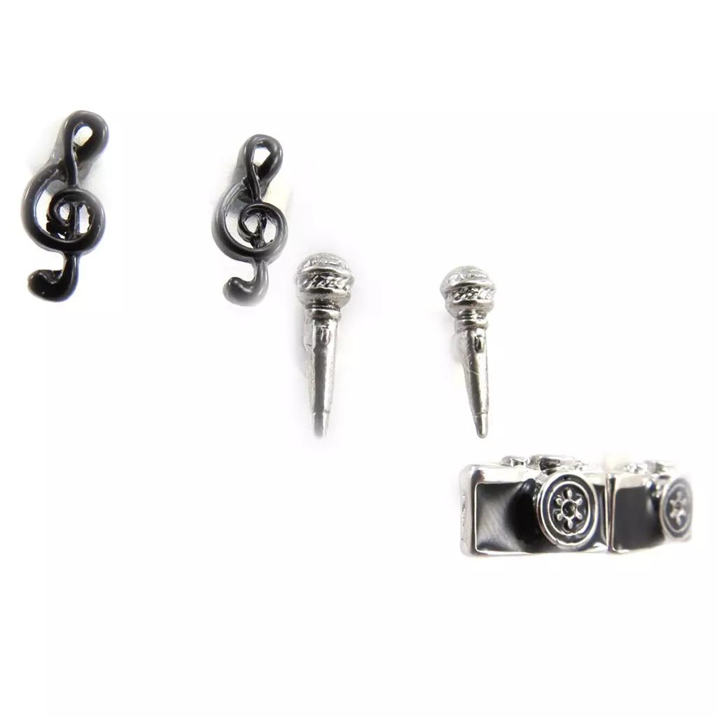 Les Trésors De Lily 3 Paires De Boucles 'Arte' Noir Argenté [J8271]
