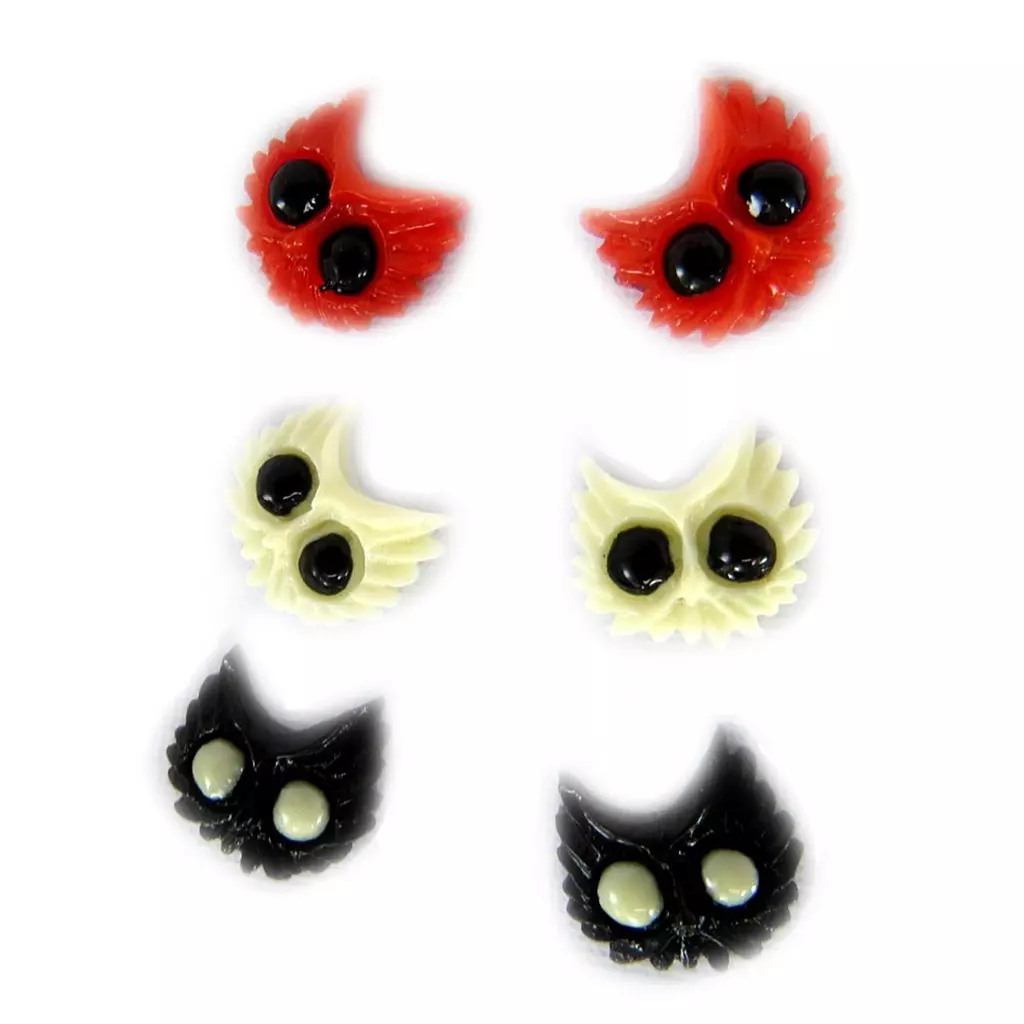 Les Trésors De Lily 3 Paires De Boucles 'Chats' Rouge Noir Ivoire [L6425]