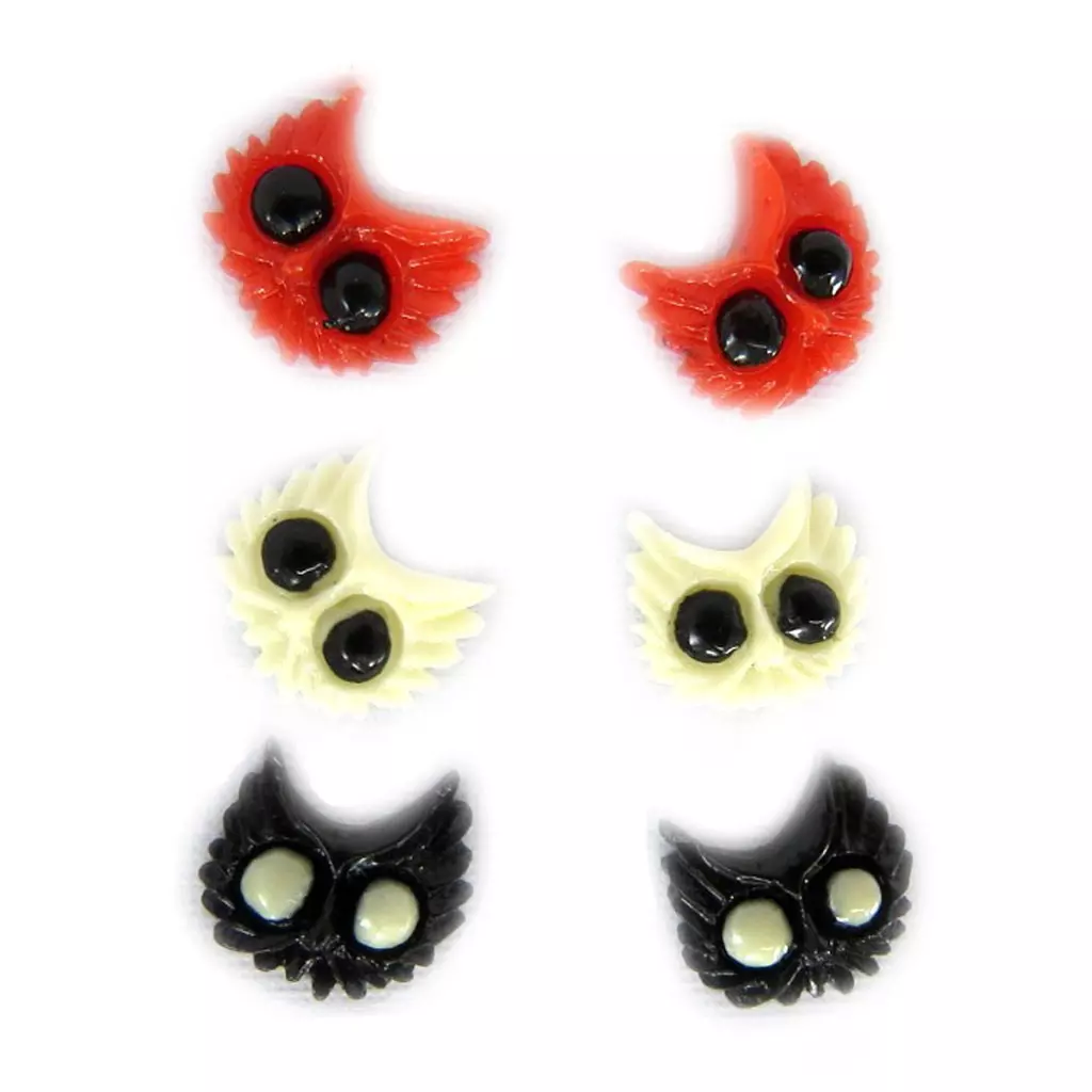 Les Trésors De Lily 3 Paires De Boucles 'Chats' Rouge Noir Ivoire [L6425]