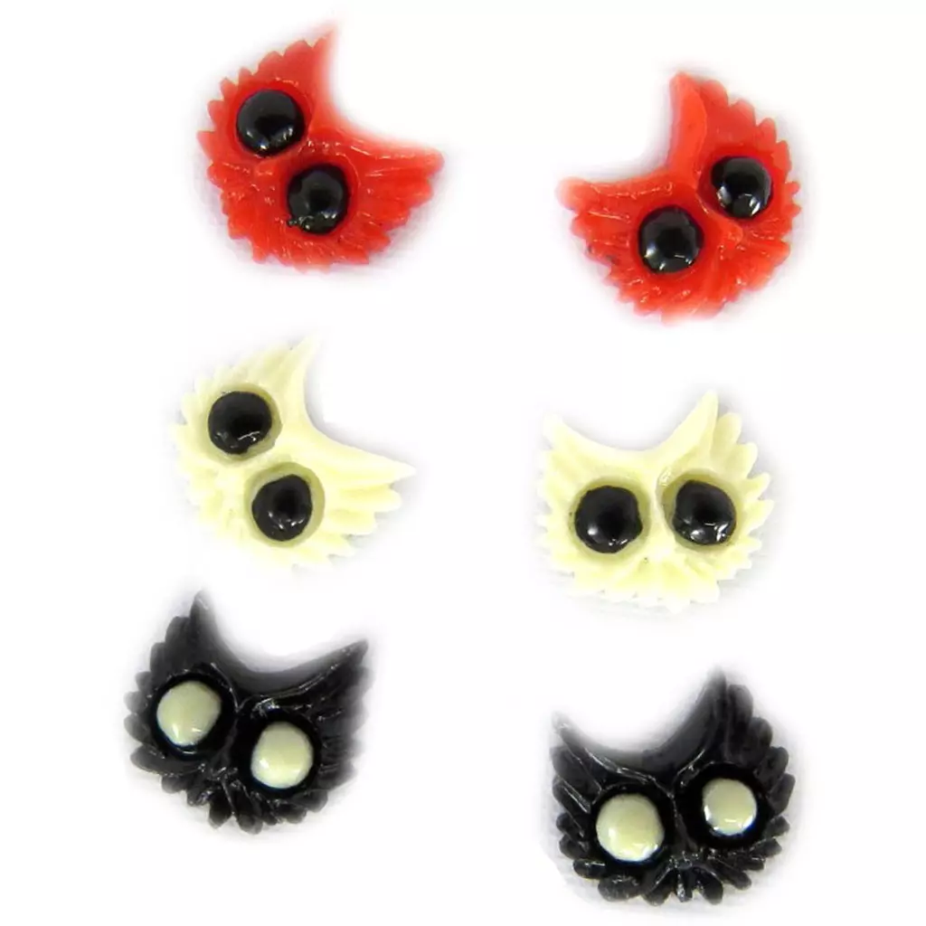 les trésors de lily 3 paires de boucles 'Chats' rouge noir ivoire [L6425]