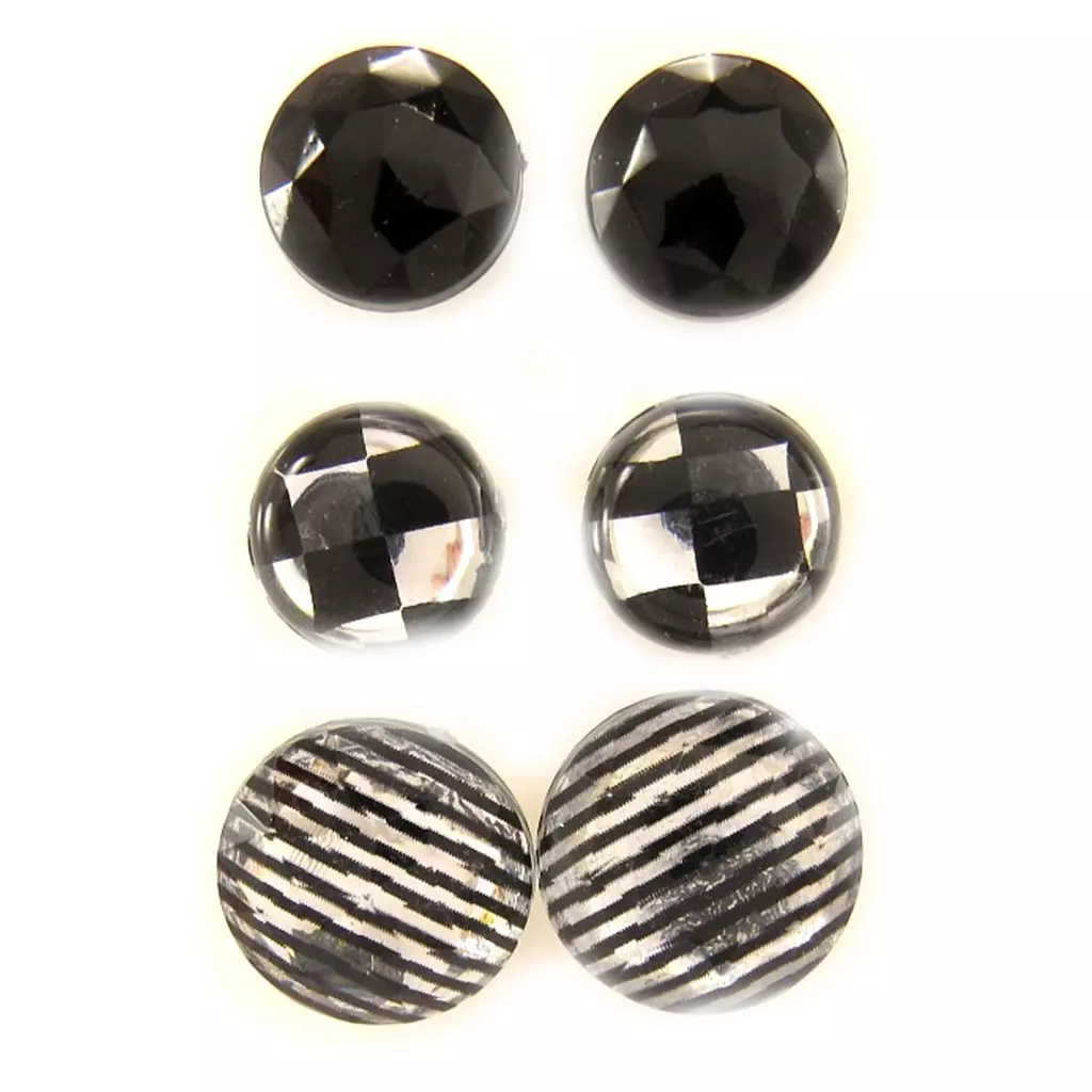Les Trésors De Lily 3 Paires De Boucles 'Coloriage' Noir Gris Blanc [L5164]