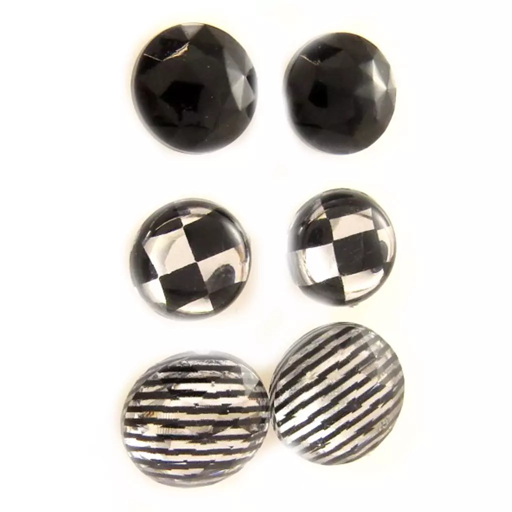 les trésors de lily 3 paires de boucles 'Coloriage' noir gris blanc [L5164]