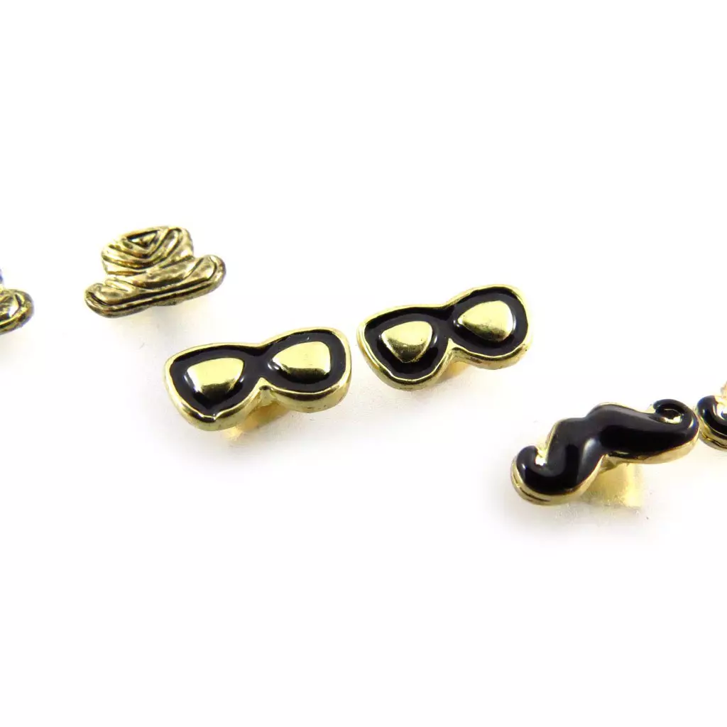 Les Trésors De Lily 3 Paires De Boucles 'Costume' Noir Doré [J6694]