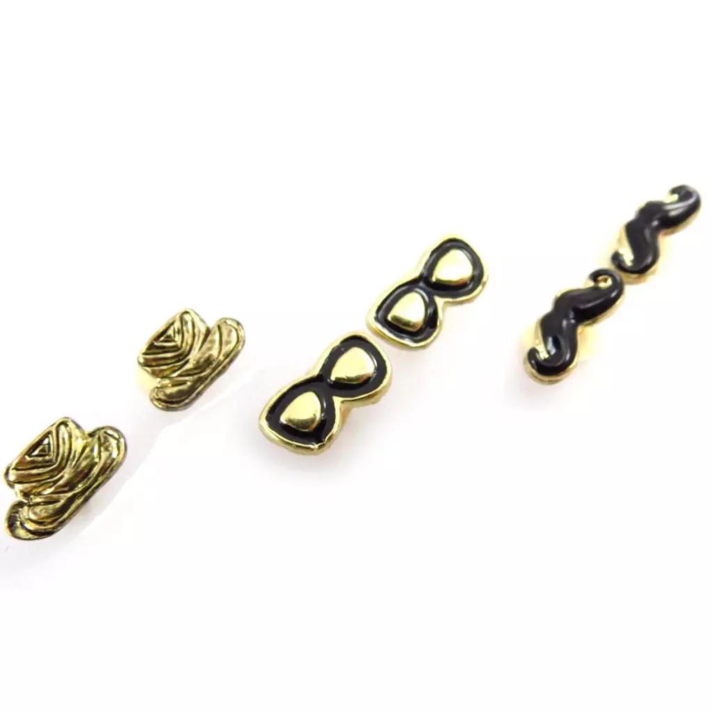 les trésors de lily 3 paires de boucles 'Costume' noir doré [J6694]