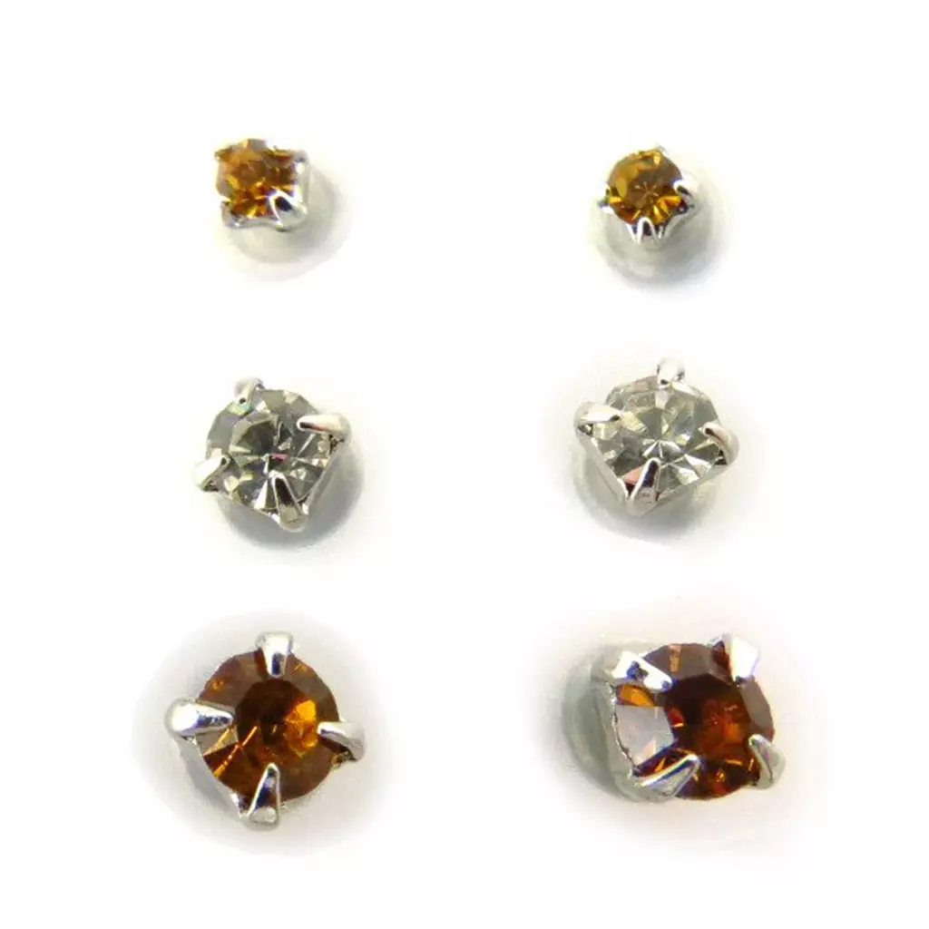 les trésors de lily 3 paires de boucles 'Cristal' ambre [J6256]