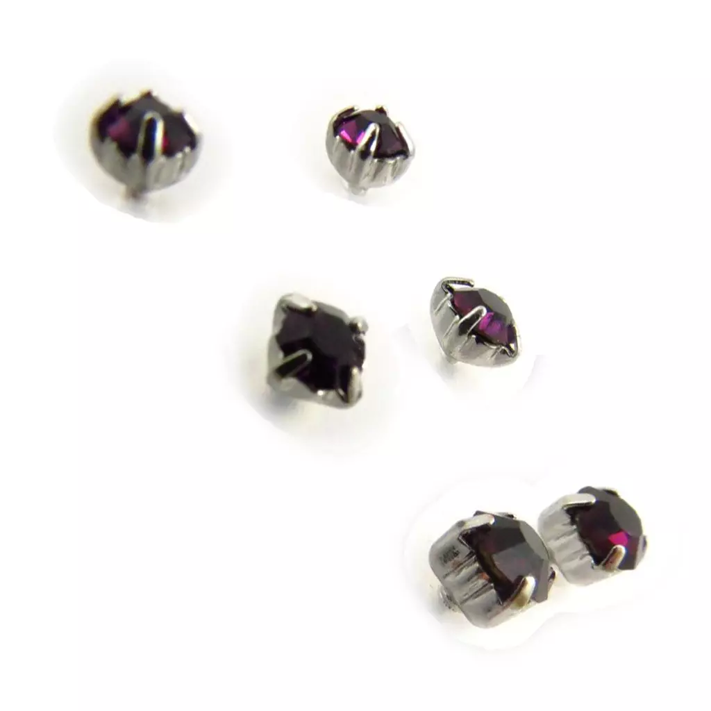 Les Trésors De Lily 3 Paires De Boucles 'Cristal' Violet [J6238]