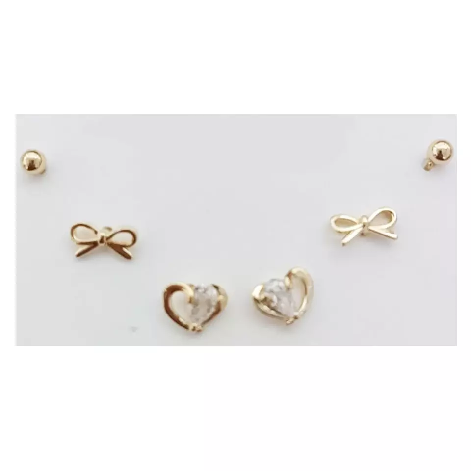 Les Trésors De Lily 3 Paires De Boucles D'oreilles 'Scarlett' Blanc Doré (cœur Nœud) 2 à 7 Mm [R7524]