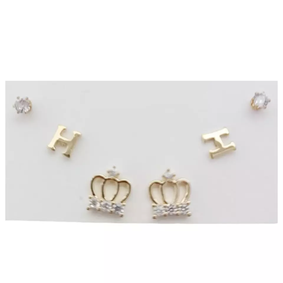 les trésors de lily 3 paires de boucles d'oreilles 'Scarlett' blanc doré (couronne) 3 à 8 mm [R7523]