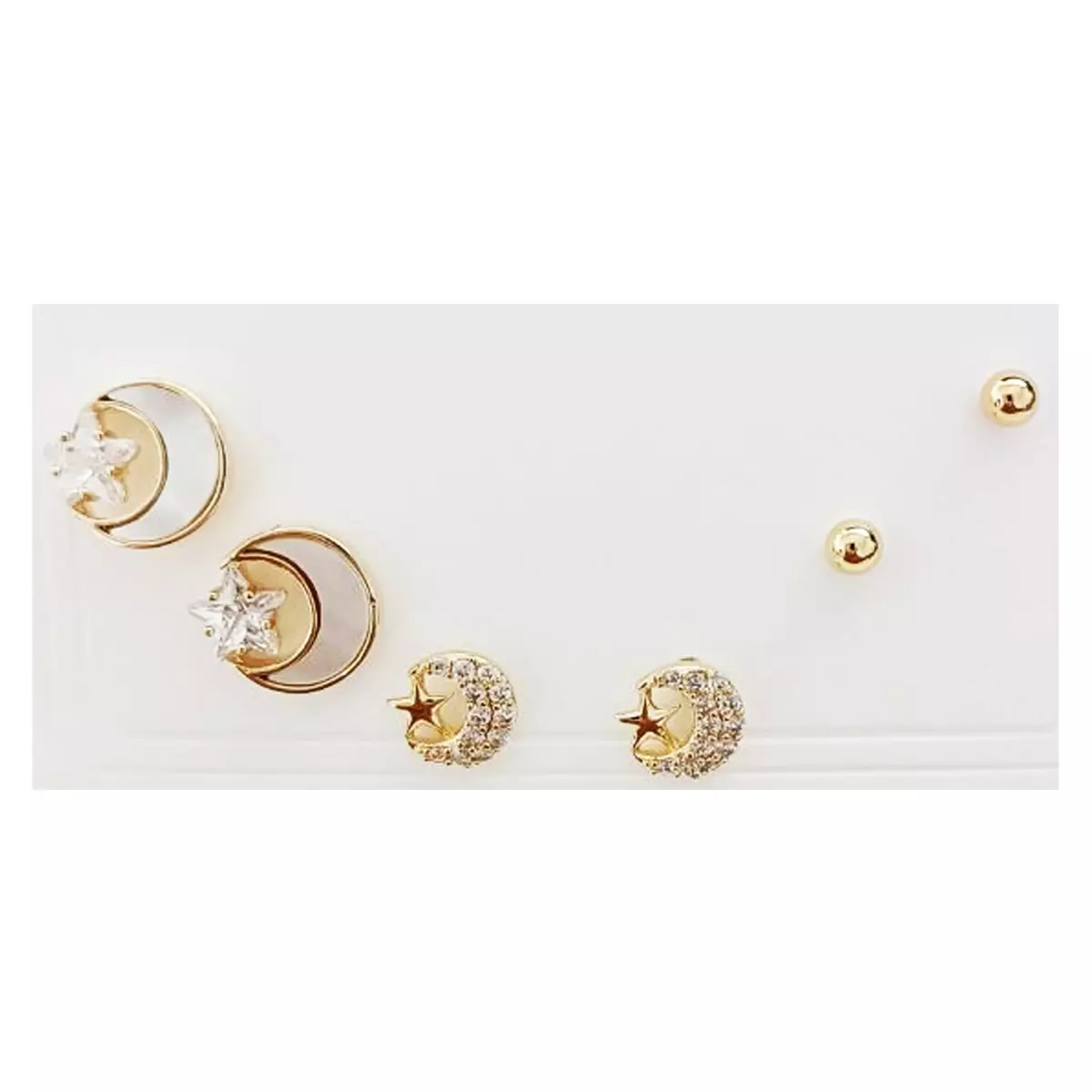 les trésors de lily 3 paires de boucles d'oreilles 'Scarlett' blanc doré (lunes étoiles) 3 à 10 mm [R7513]