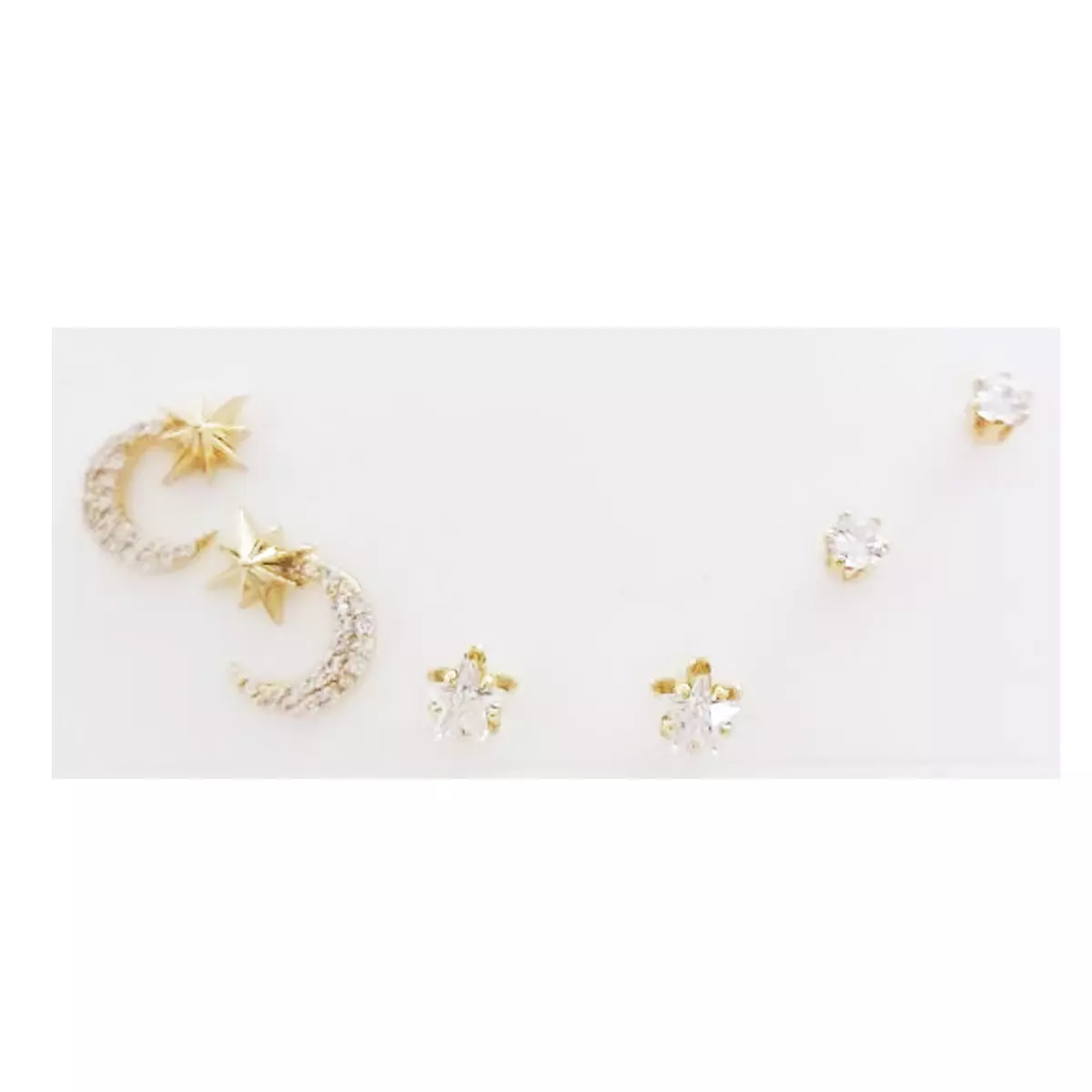 les trésors de lily 3 paires de boucles d'oreilles 'Scarlett' blanc doré (lunes étoiles) 3 à 10 mm [R7512]