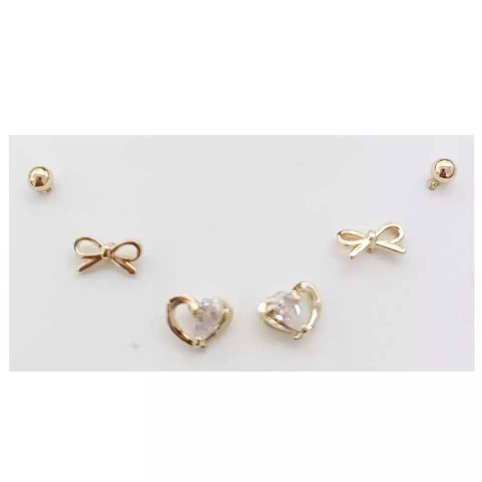 les trésors de lily 3 paires de boucles d'oreilles 'Scarlett' blanc doré (cœur nœud) 2 à 7 mm [R7524]