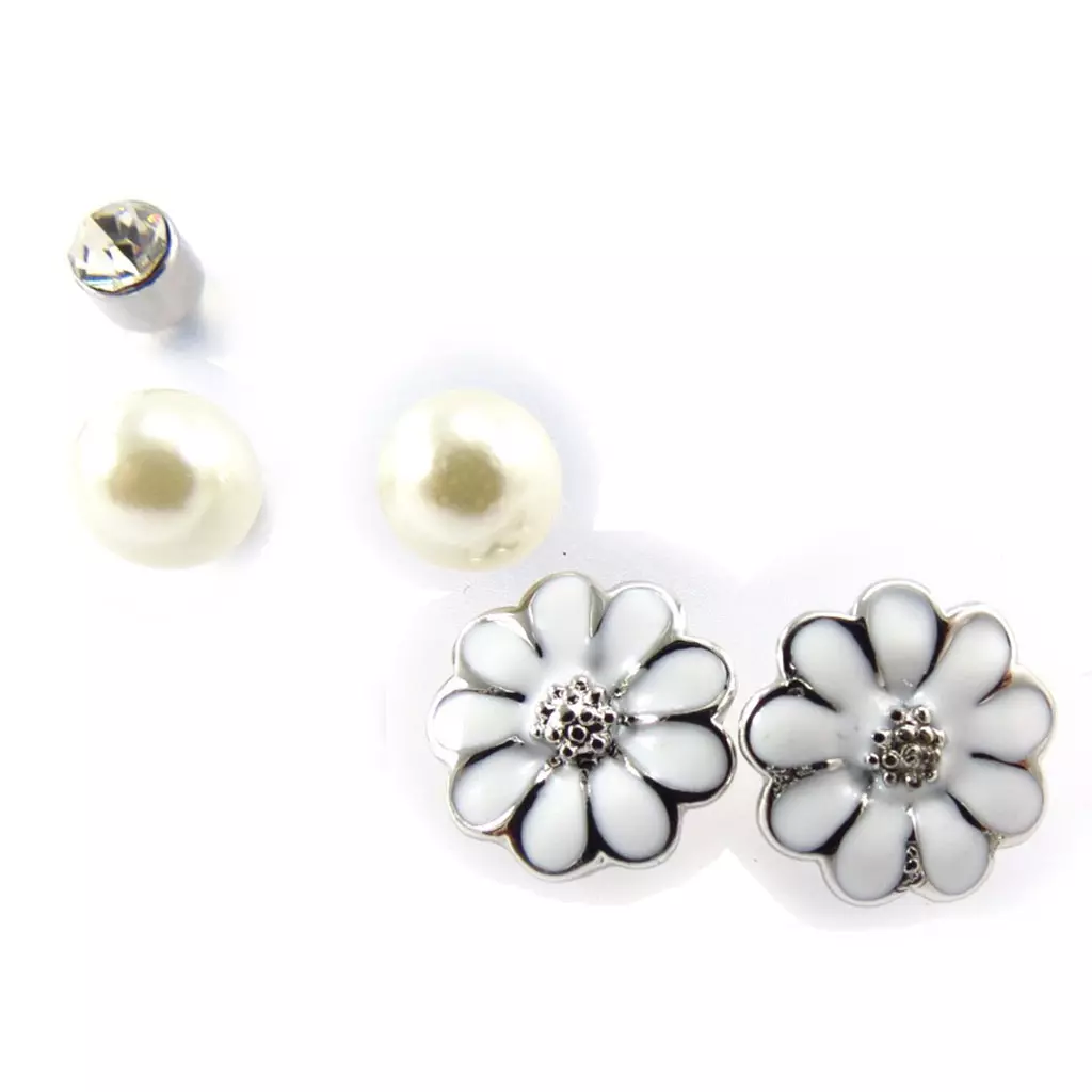 Les Trésors De Lily 3 Paires De Boucles 'Flora' Blanc Ivoire [K0288]