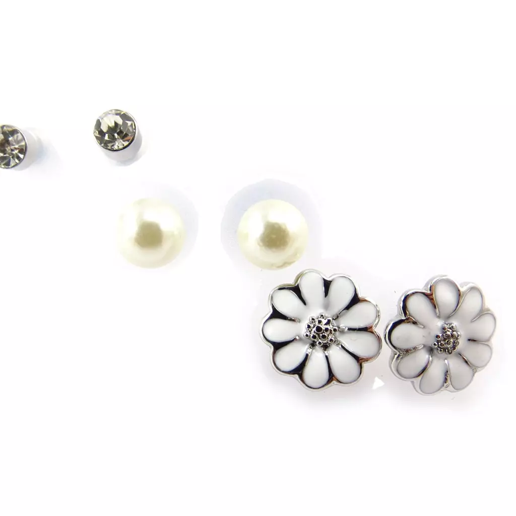 Les Trésors De Lily 3 Paires De Boucles 'Flora' Blanc Ivoire [K0288]