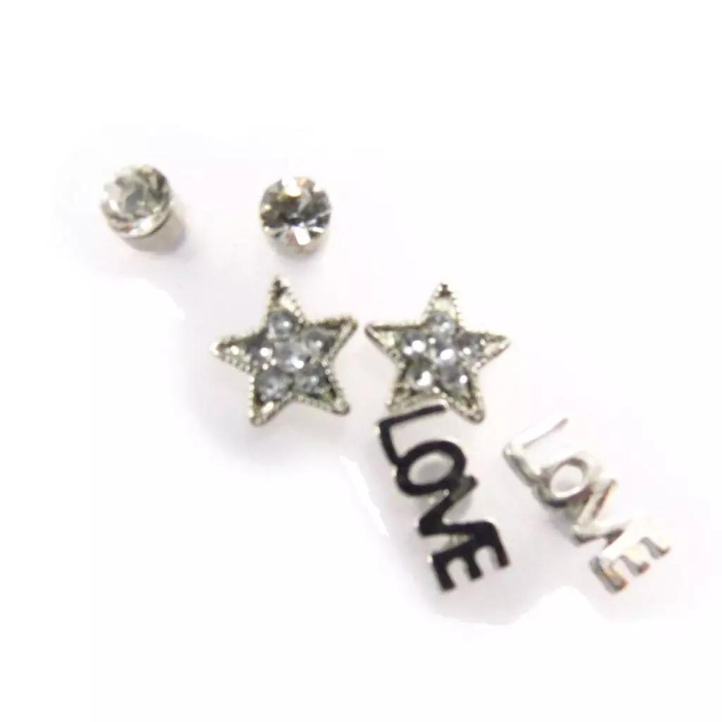 Les Trésors De Lily 3 Paires De Boucles 'Love' Argenté [J7716]