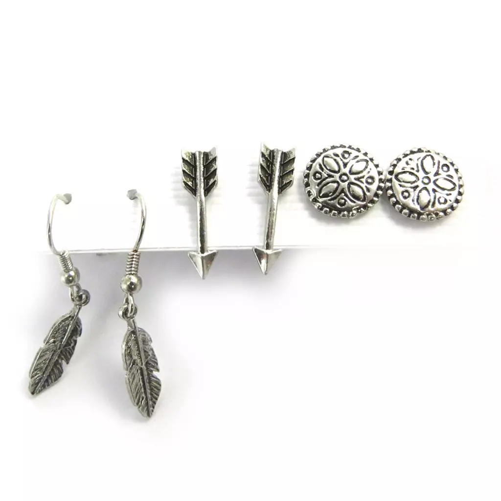 Les Trésors De Lily 3 Paires De Boucles 'Navajos' Argenté [N1788]