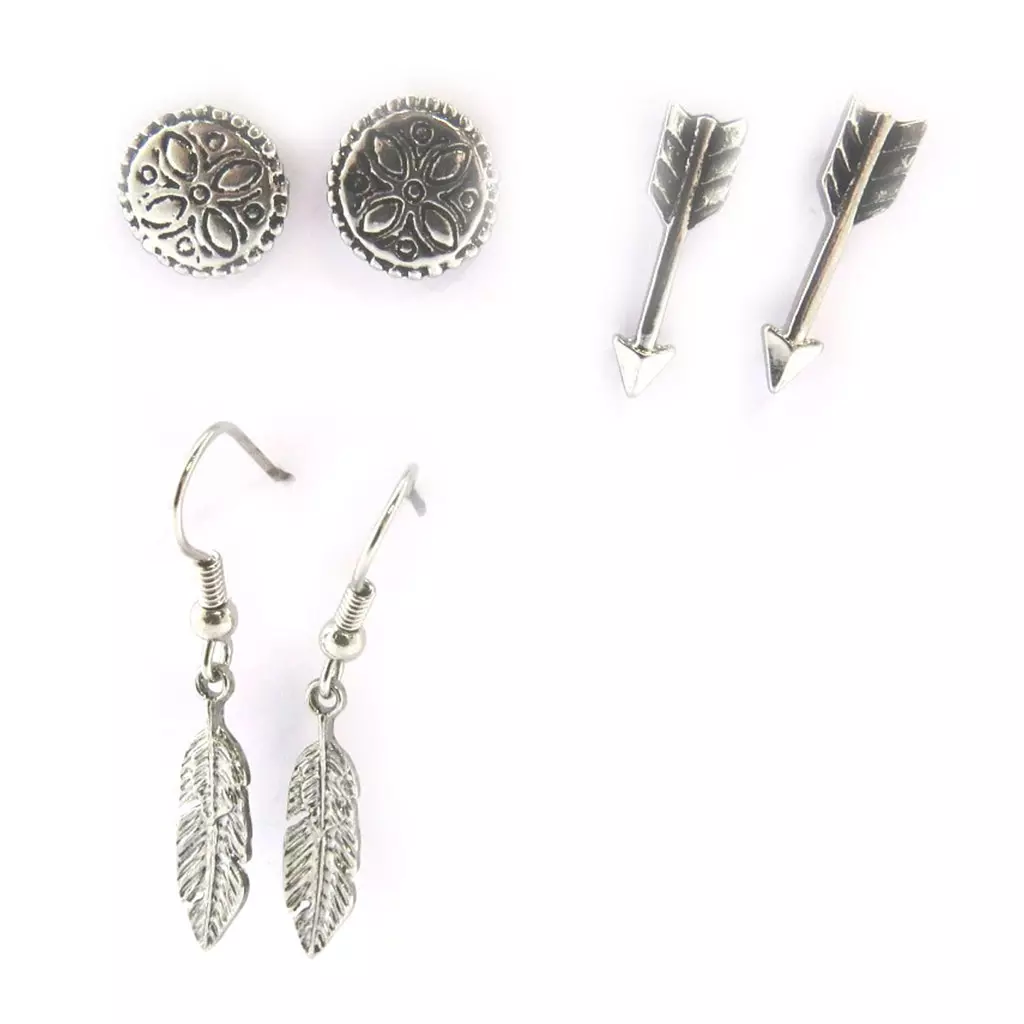 Les Trésors De Lily 3 Paires De Boucles 'Navajos' Argenté [N1788]