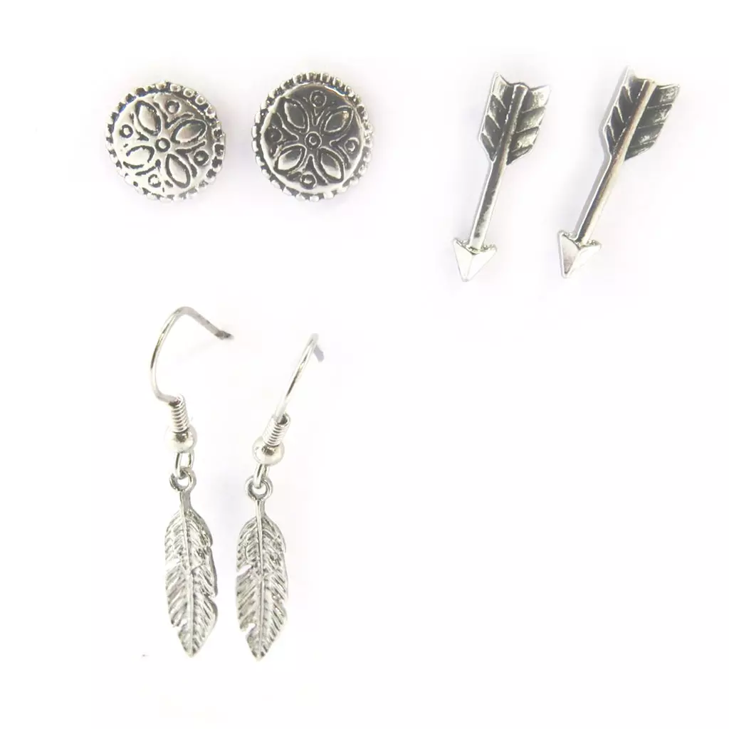 Les Trésors De Lily 3 Paires De Boucles 'Navajos' Argenté [N1788]