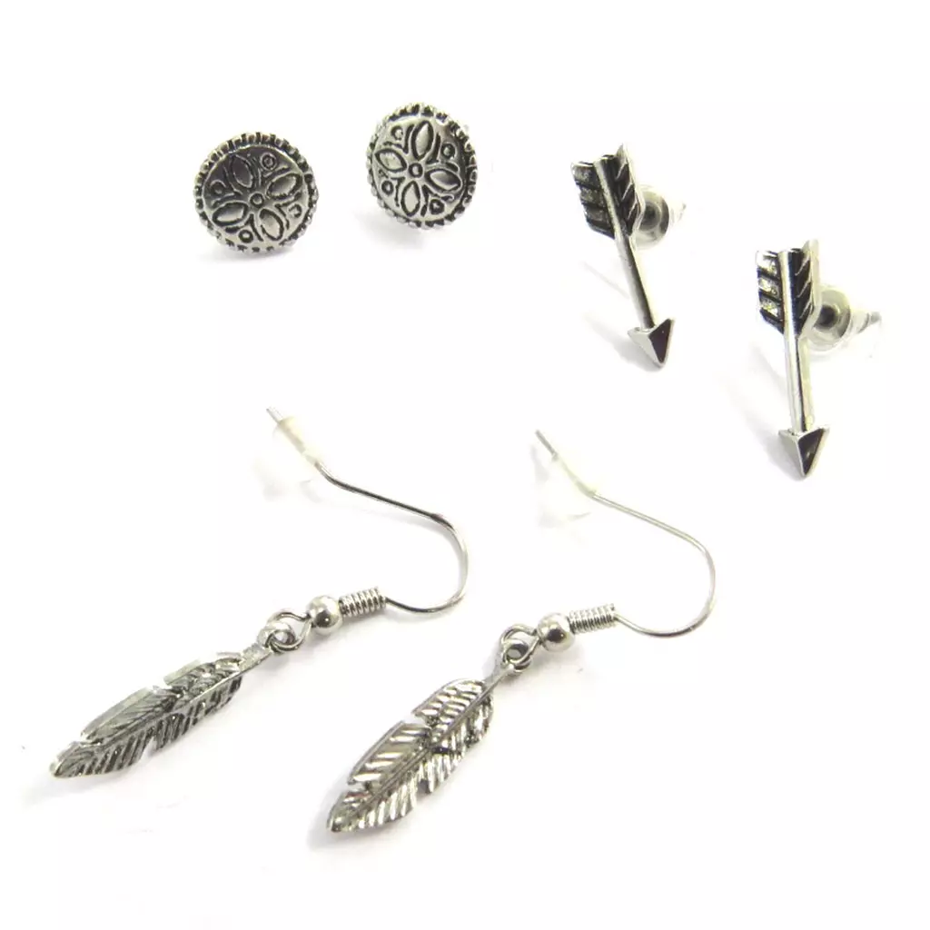 les trésors de lily 3 paires de boucles 'Navajos' argenté [N1788]