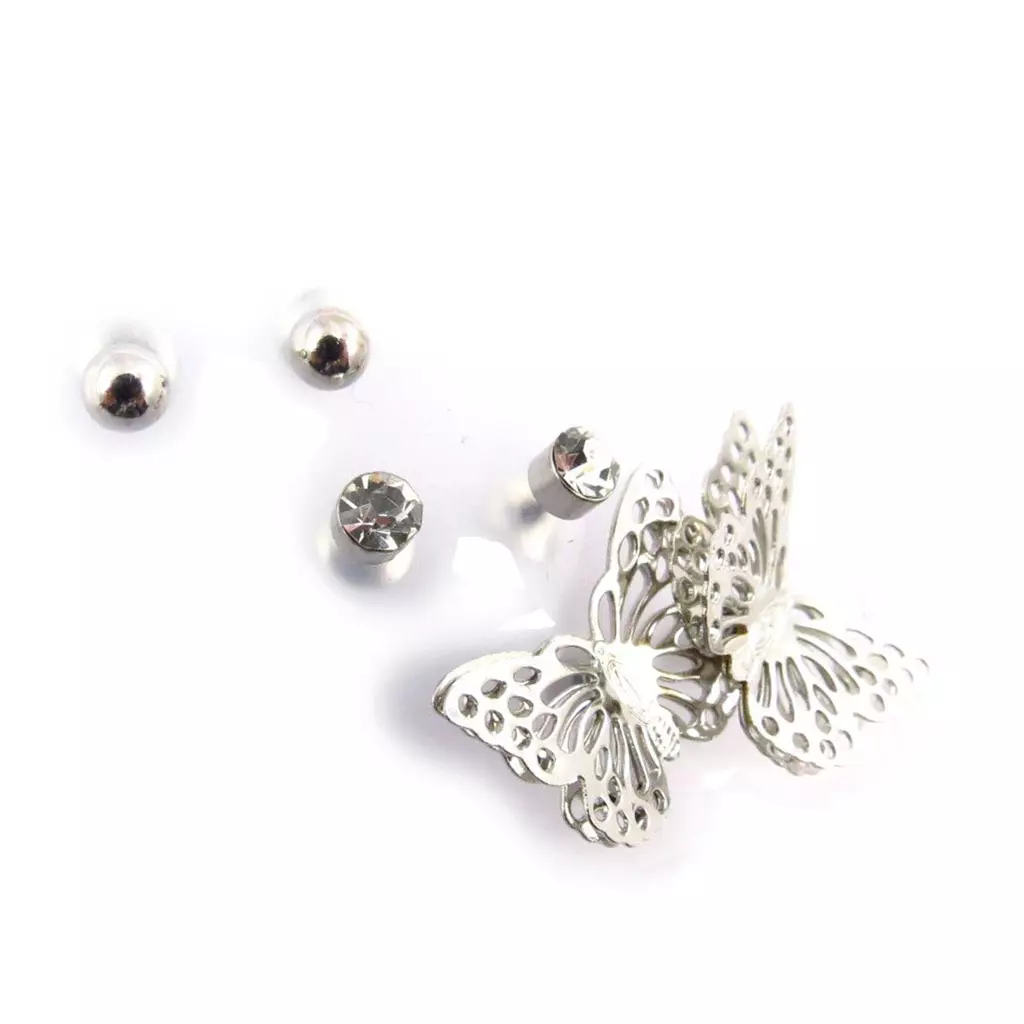 Les Trésors De Lily 3 Paires De Boucles 'Papillons' Argenté [J6726]