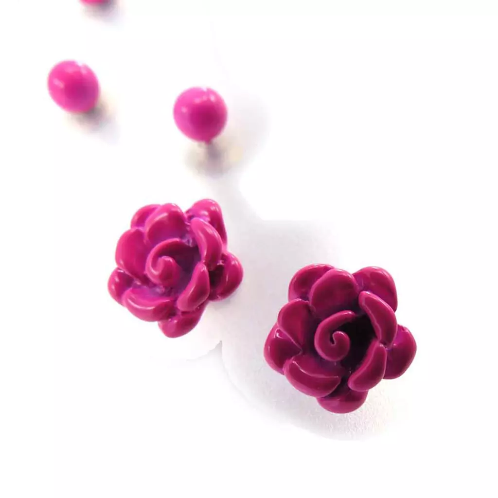 Les Trésors De Lily 3 Paires De Boucles 'Rosa Romantica' Fuschia [J7842]