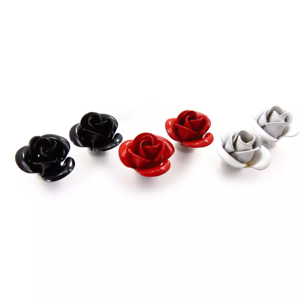 Les Trésors De Lily 3 Paires De Boucles 'Rosa Romantica' Noir Rouge Blanc [J6695]